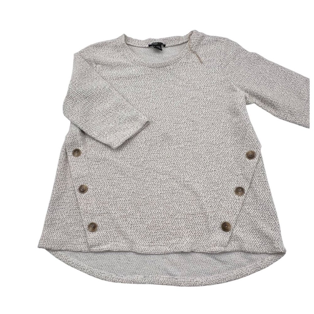 Womens Robert Louis Textured Knit Sweater Button Detail Beige 3/4 Sleeves Size L